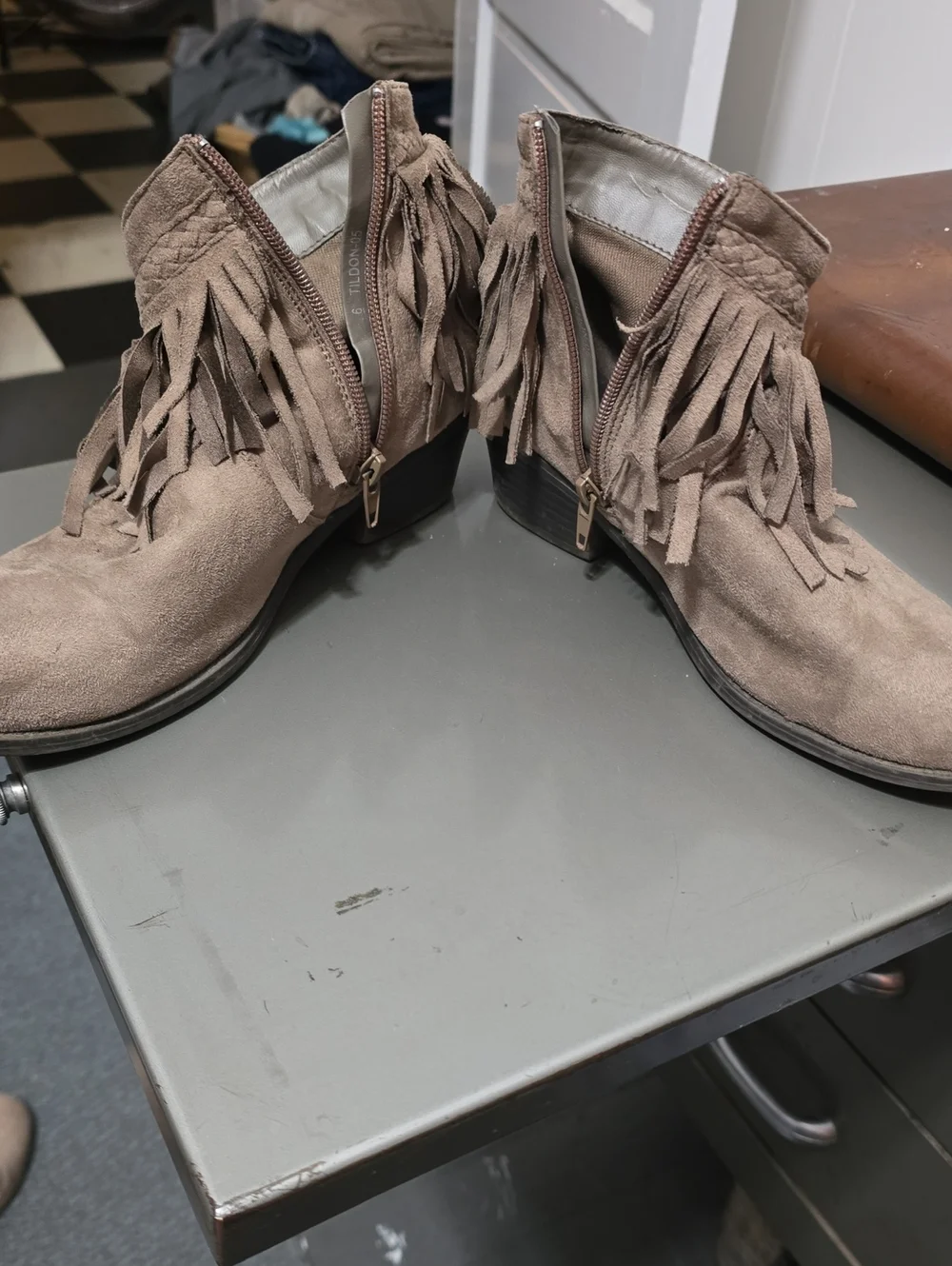 Refresh Taupe Suede Fringe Ankle Booties